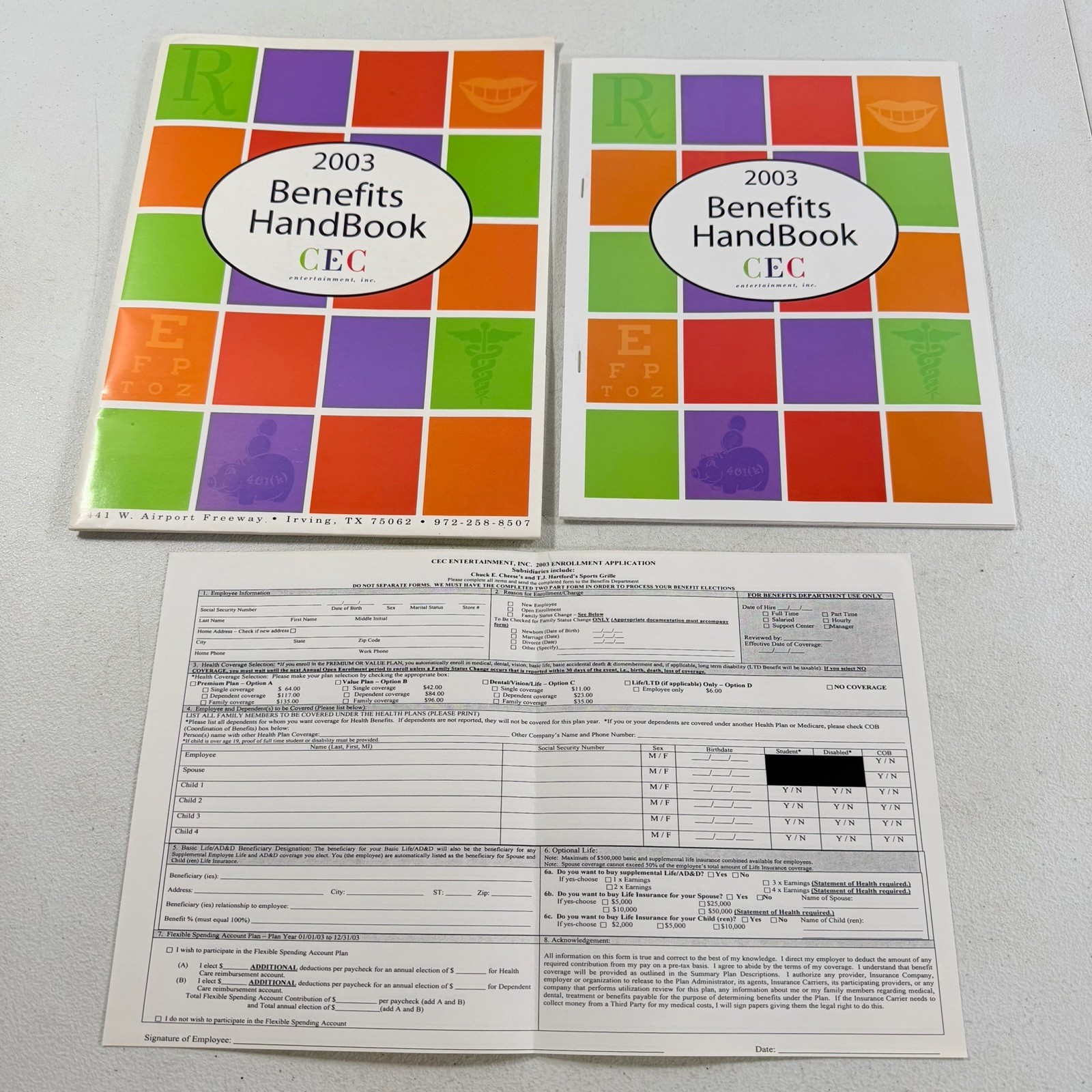 Chuck E. Cheese 2003 Benefits Handbook & Enrollment Application In Folder RARE Chuck E. Cheese 2003 Benefits Handbook & Enrollment Application In Folder RARE