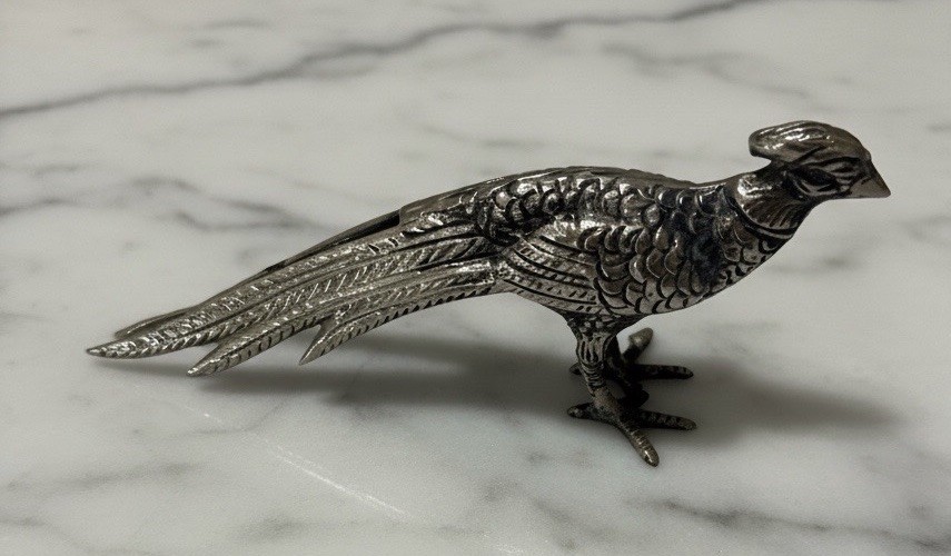 Vintage Oriental Pheasant Silver Pewter Figure 4.5” Long