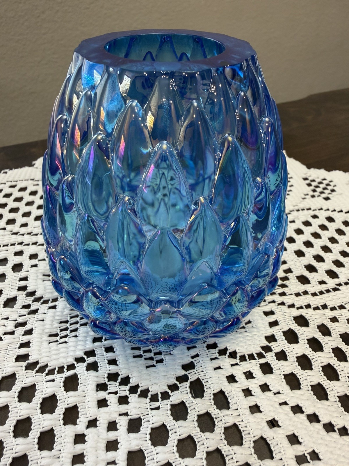 Olsen Glass Blue Iridescent Carnival Dragon Egg Fairy Lamp “Water Element” Olsen Glass Blue Iridescent Carnival Dragon Egg Fairy Lamp “Water Element”