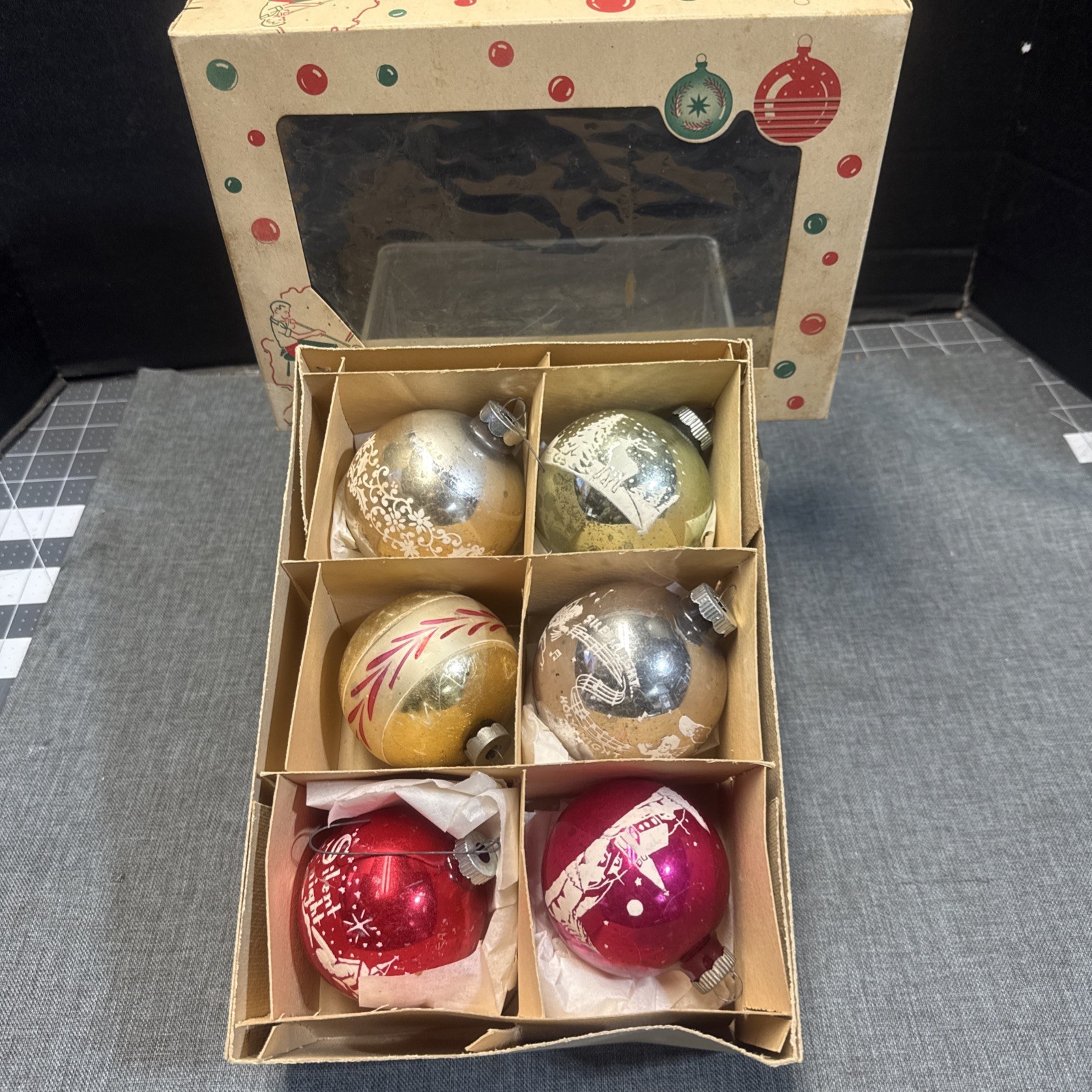 6 vintage Shiny Bright Christmas Ornaments