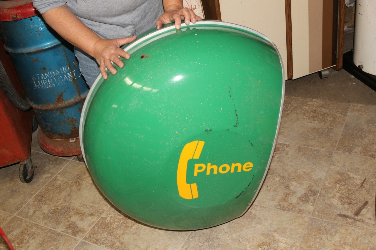 Rare Vintage 1970s Telephone Phone Porcelain Metal Drive-Up Egg Payphone Booth