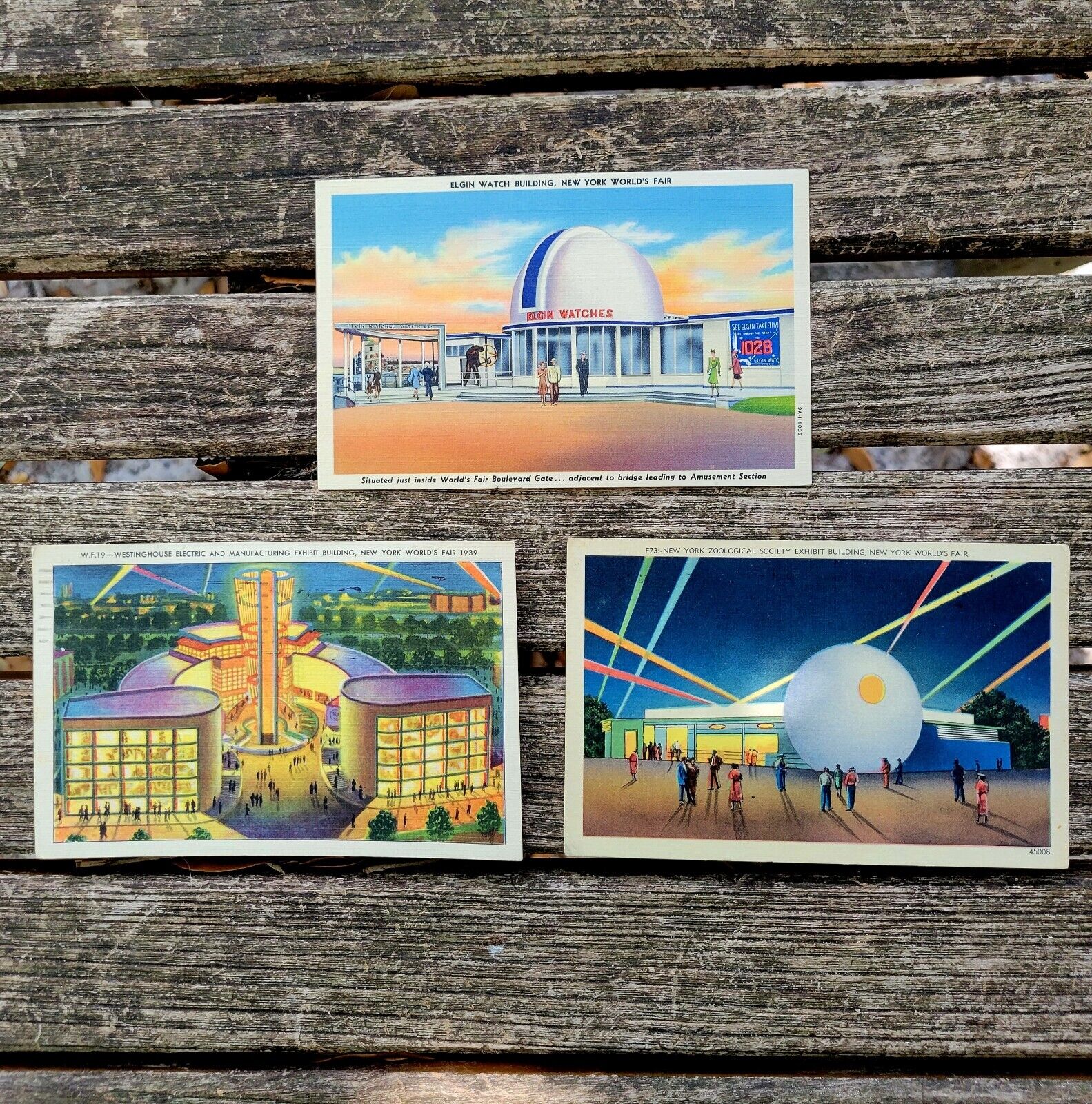 1939 New York World\'s Fair Westinghouse Elgin Zoological set 3 Linen Postcards