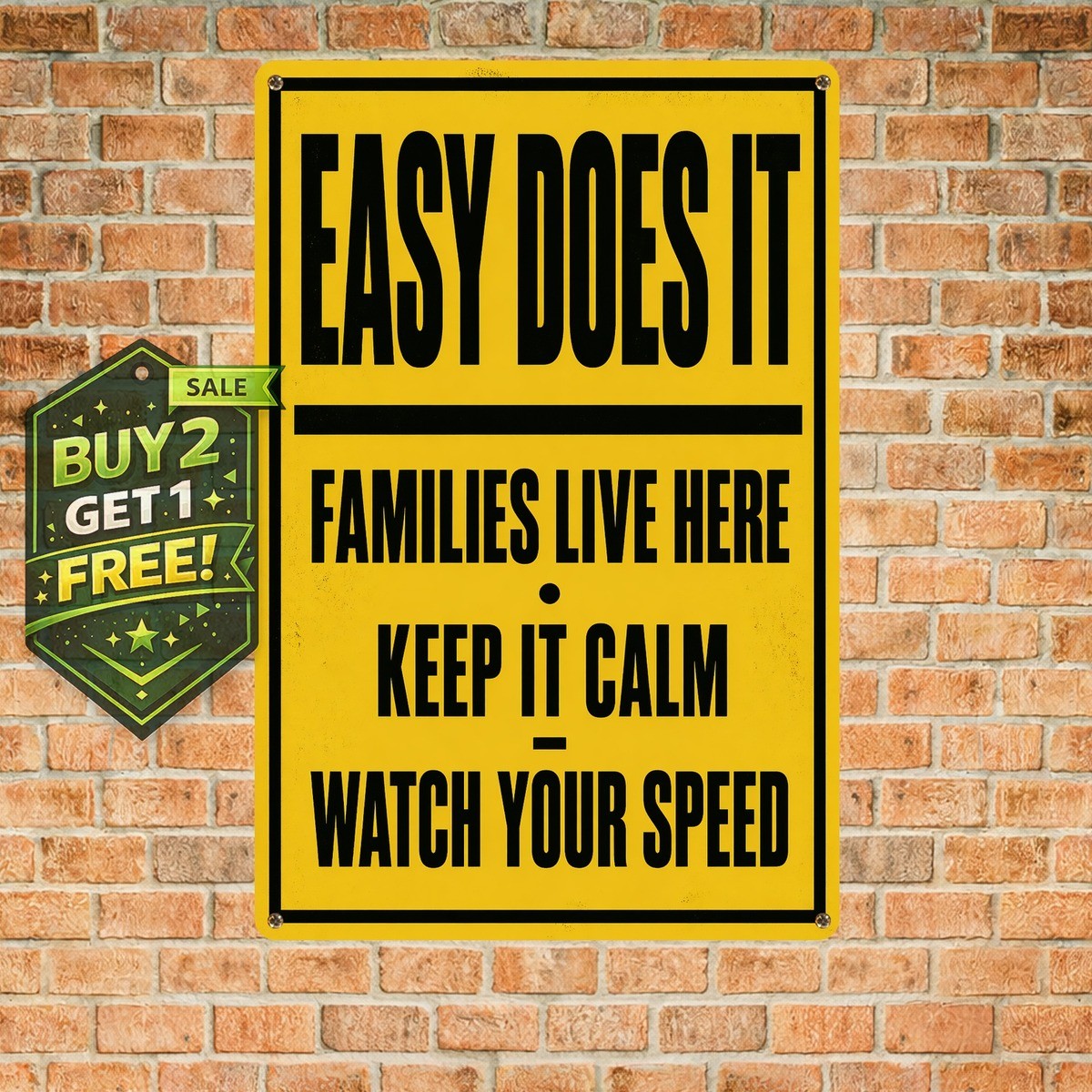 Neighborhood Slow Down Bold Black Sign Metal Plaque 8x12
