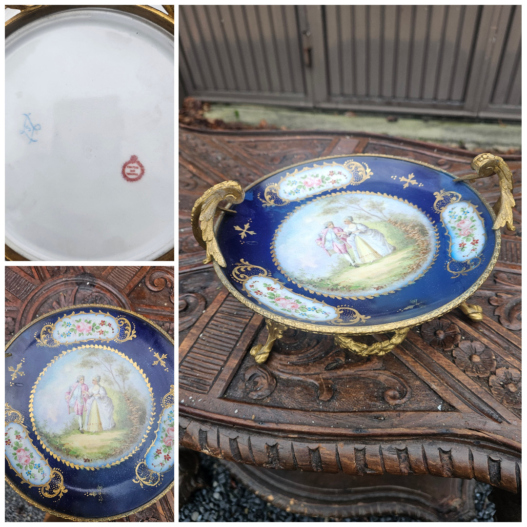 Antique Chateau de tuileries Sevres porcelain centerpiece bowl marked romantic