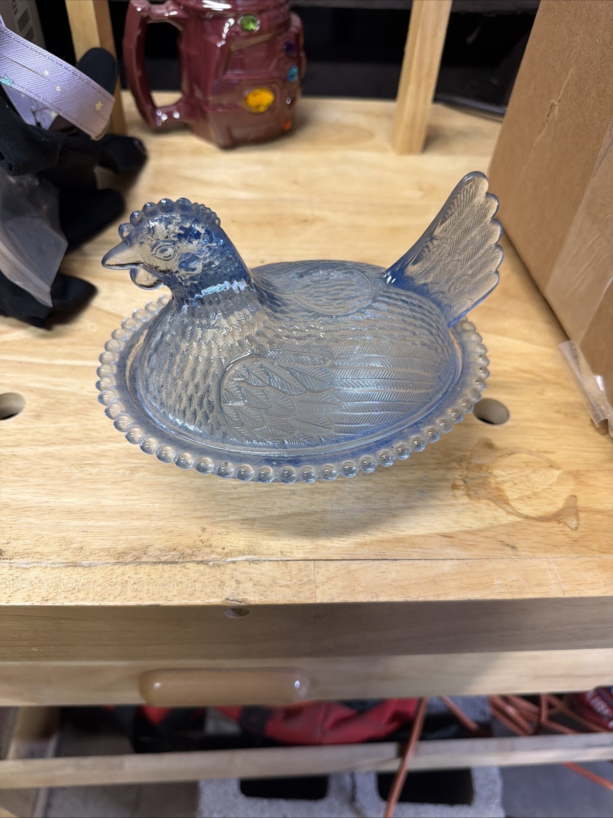 Vintage Indiana Glass Blue Hen On Nest Glass Covered Candy Dish 7in Beaded Vintage Indiana Glass Blue Hen On Nest Glass Covered Candy Dish 7in Beaded