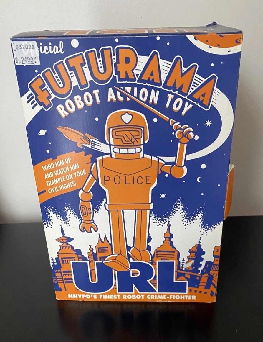 Futurama URL Official Tin Wind-Up Robot Crime Fighter NNYPD Police Figure Toy