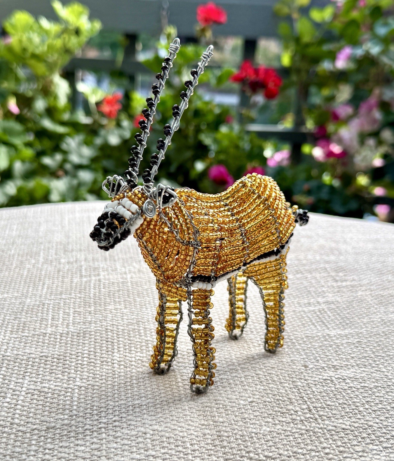 Vintage African Beaded Wire Antelope Impala Animal Sculpture Handmade Folk Art