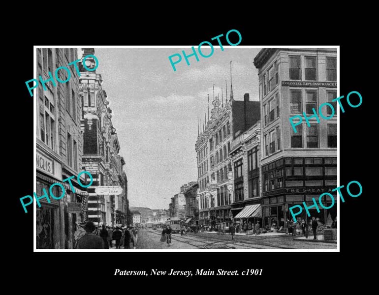 OLD POSTCARD SIZE PHOTO PATERSON NEW JERSEY VIEW OF MAIN STREET c1901