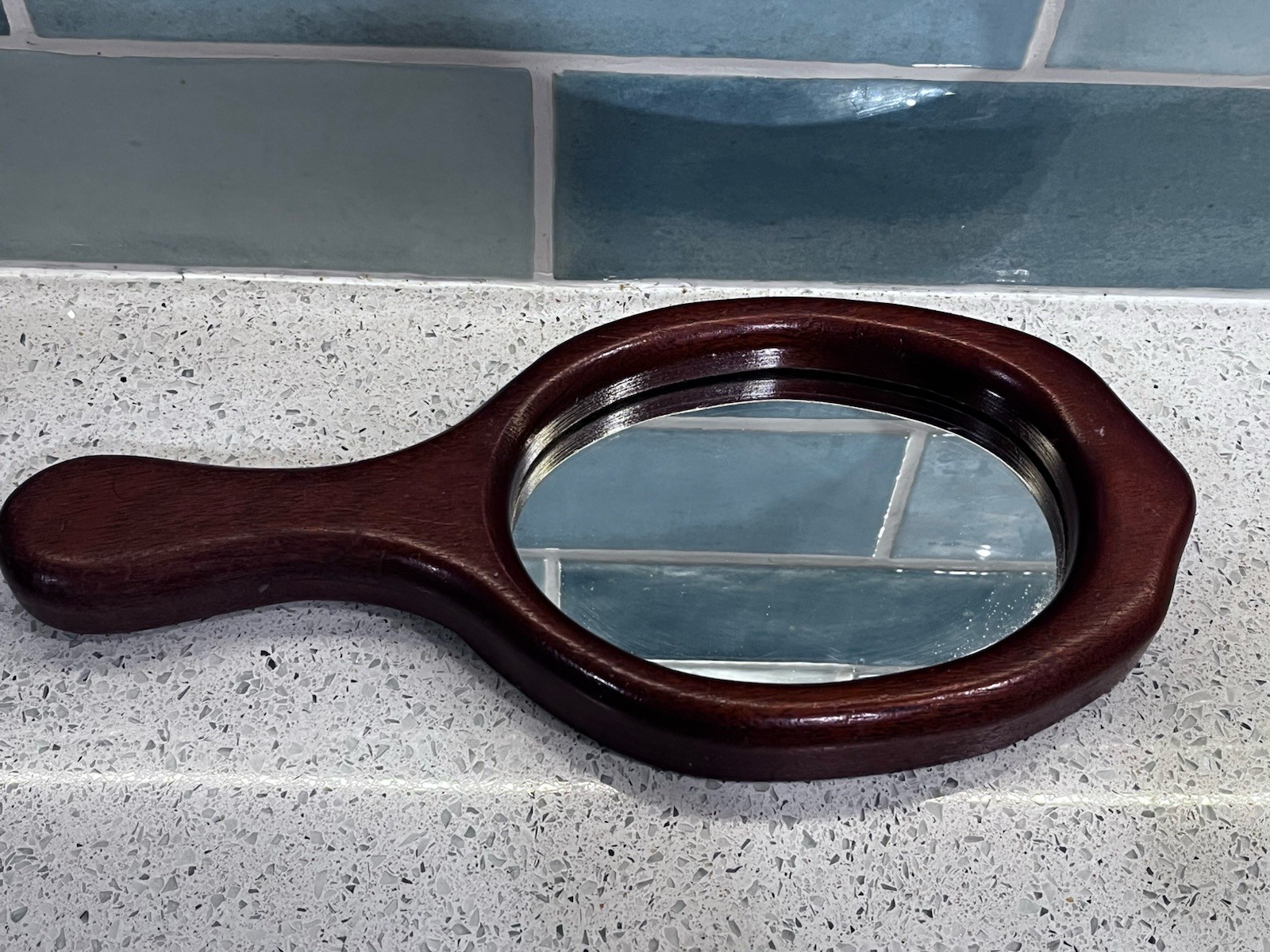 Vintage, Antique Wood Handheld Mirror 11”x4.5”