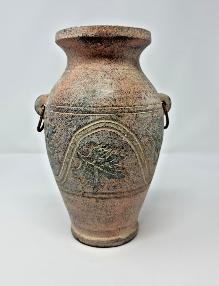 Vintage Pottery Ceramic Classic Design Jug Vase Hand Painted Floral 2 Handles