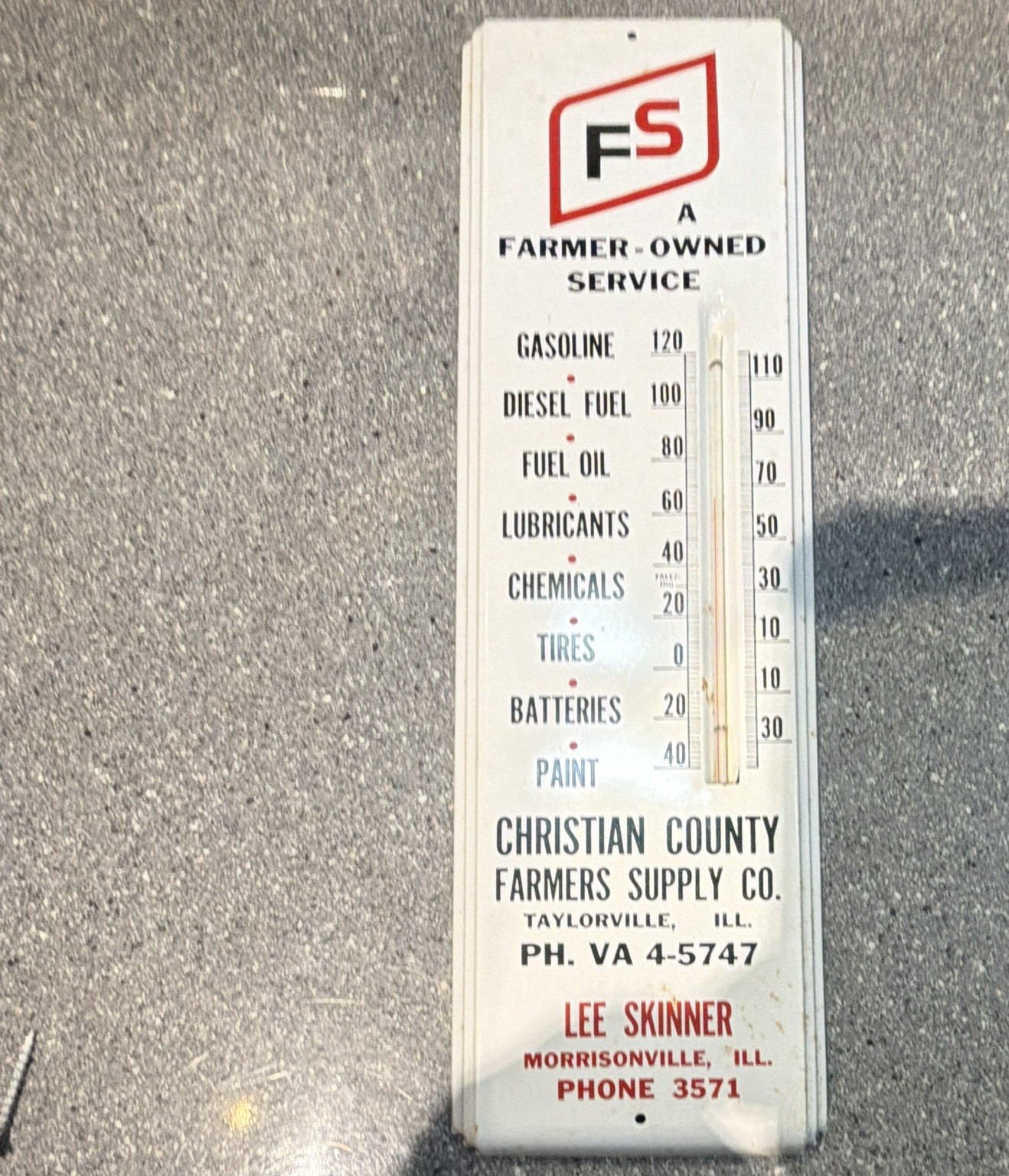 FS Farmer-Owned Service Christian County Advertising Thermometer Taylorville Il