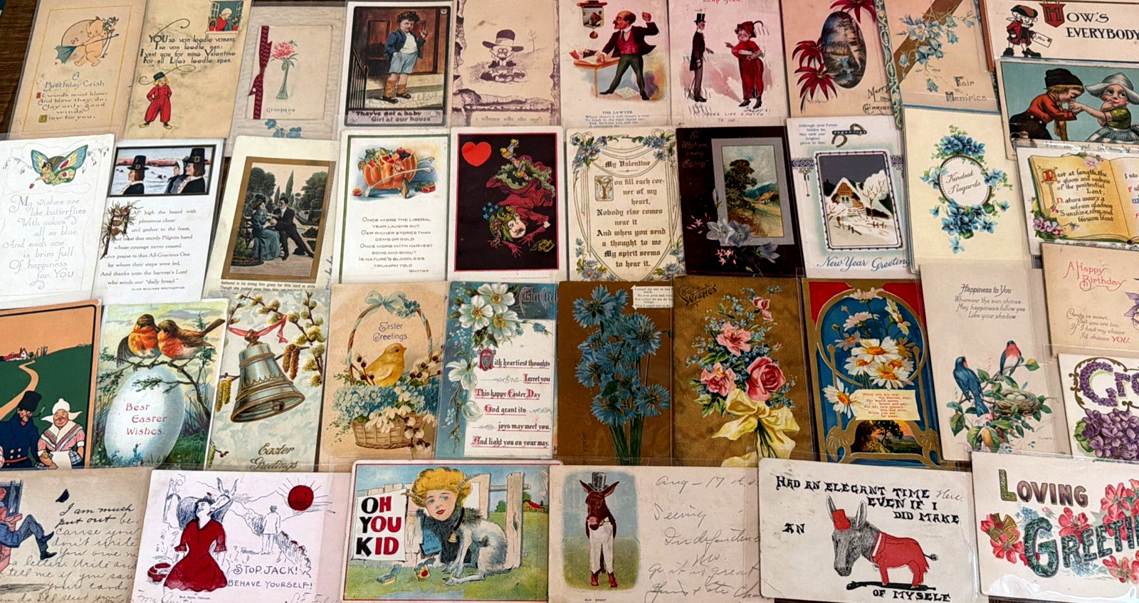 ~Lot of 43 Antique 1900's~Mixed Topics Greetings Postcards~All with stamps-s516