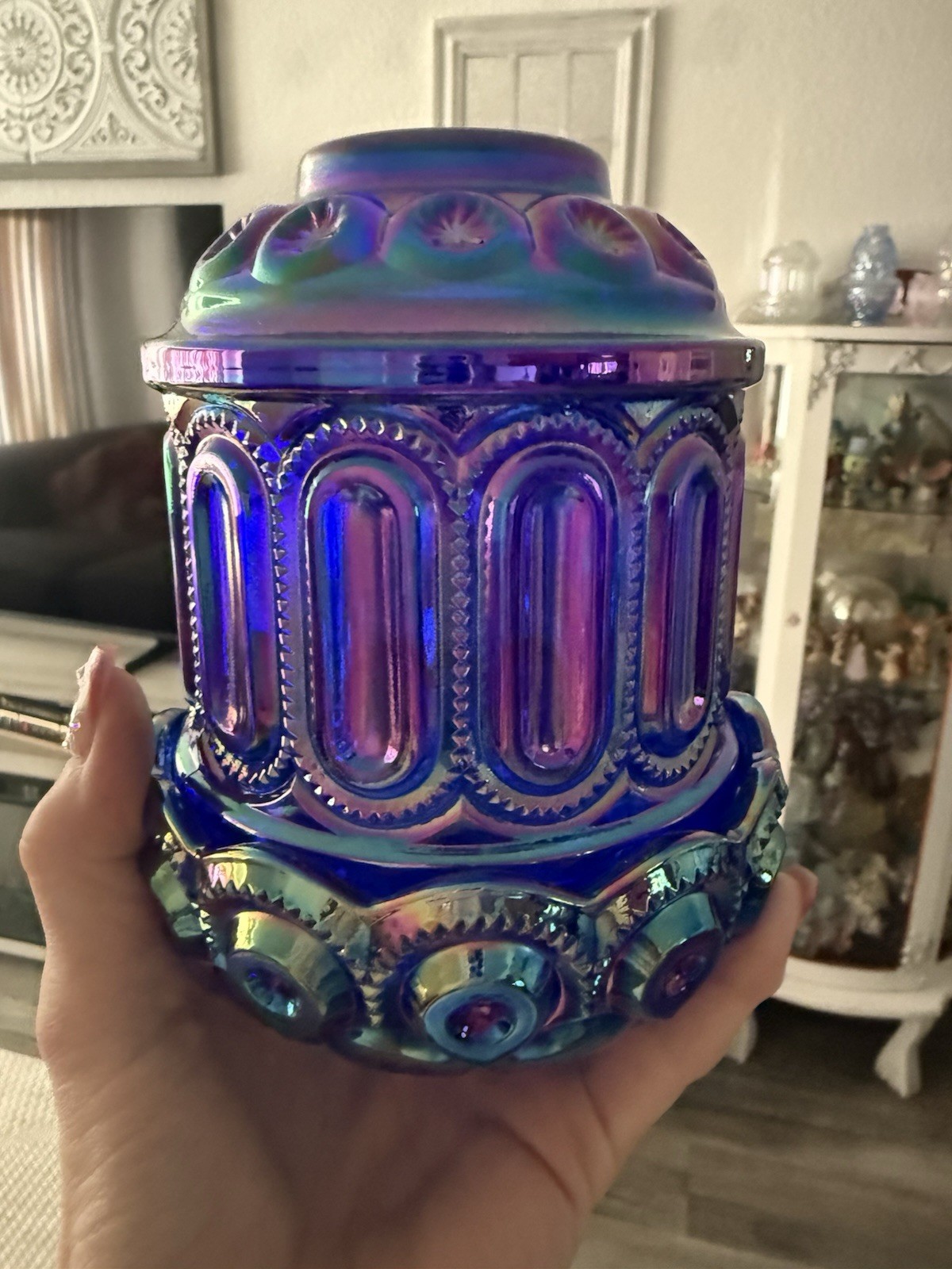 Full Size Moon and Stars Courting Fairy Lamp, Carnival Cobalt Blue by Weishar