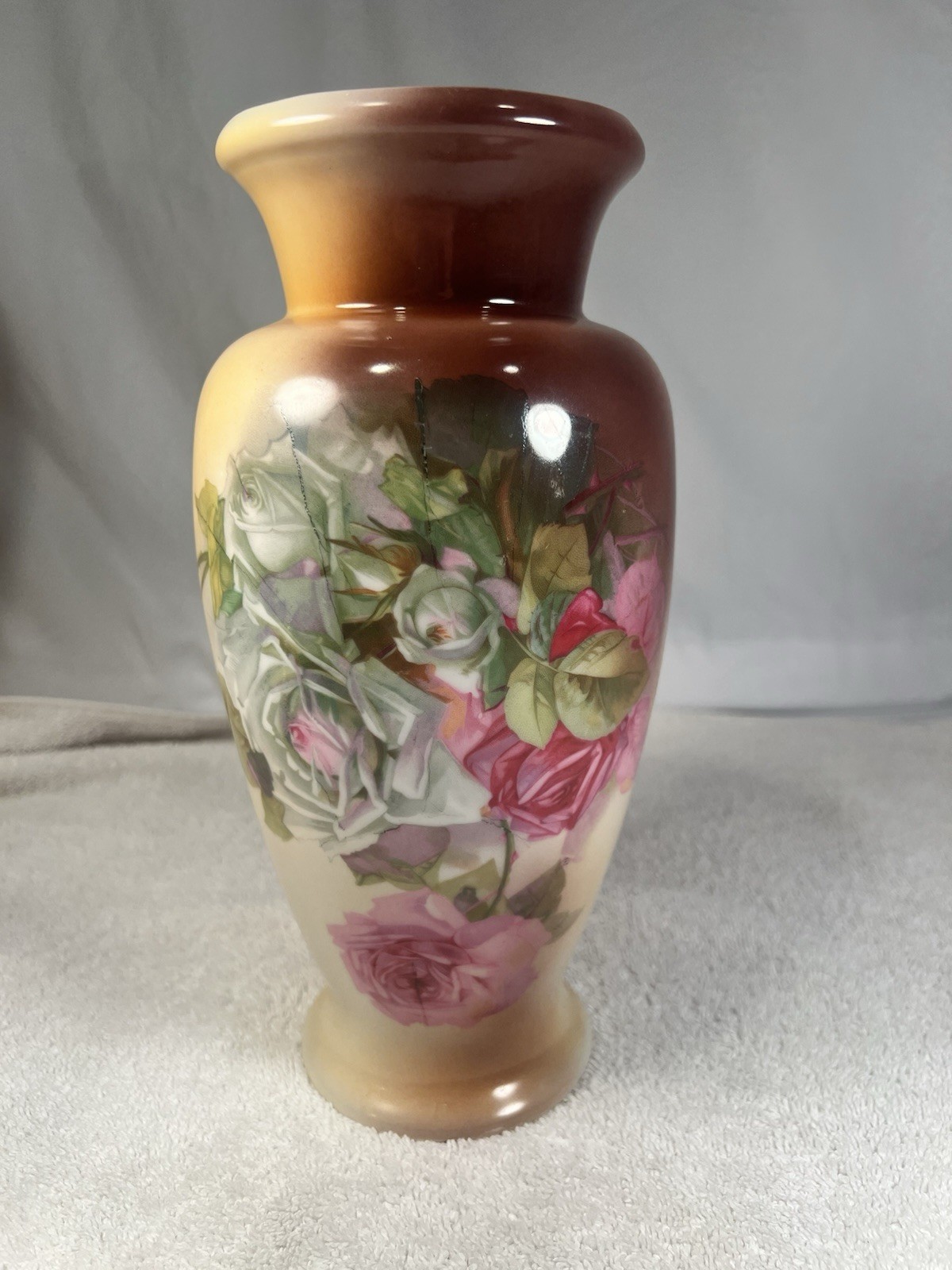 Antique C.T. Altwasser Germany Porcelain Vase 10” Pink & White Roses Floral Antique C.T. Altwasser Germany Porcelain Vase 10” Pink & White Roses Floral