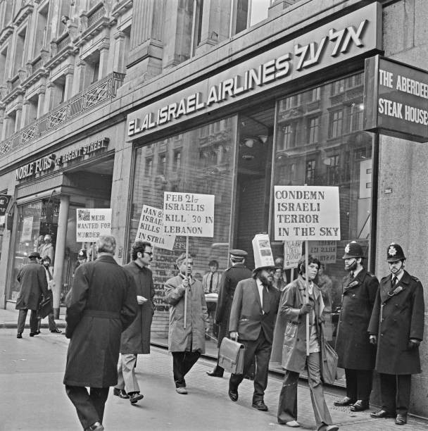 Protestors Outside The Premises Of El Al Israel Airlines Old Photo