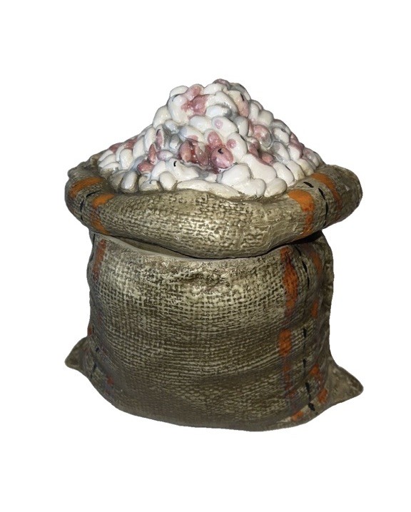 Vintage Fun Italian Ceramic Canister Gunny Burlap Sack Full Of Beans Vintage Fun Italian Ceramic Canister Gunny Burlap Sack Full Of Beans