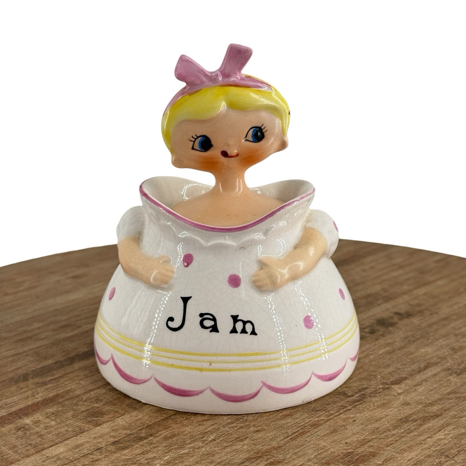 Vintage MG Dolly Girl Jam Jar Holt Howard Pixieware Era Condiment Holder