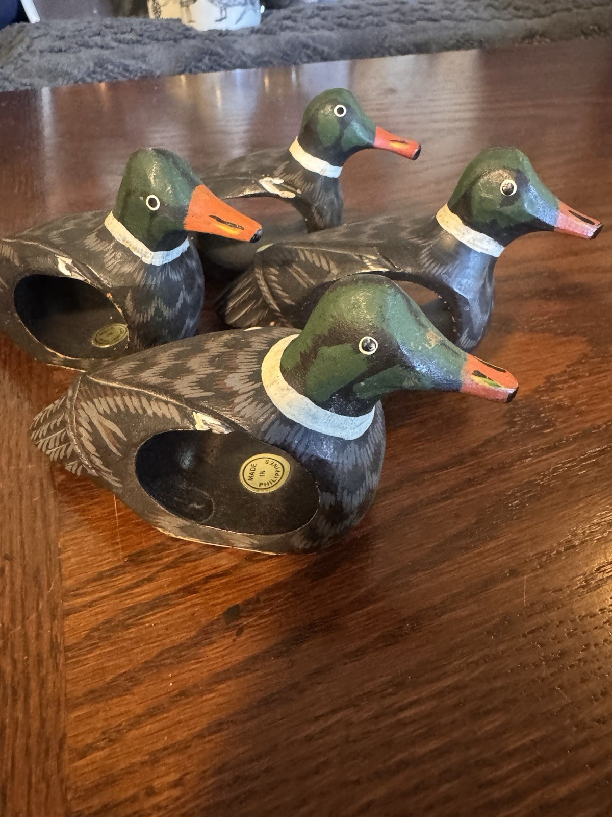 VTG 4 WOODEN HAND CARVED AND PAINTED DUCK MALLARD NAPKIN RINGS PHILIPPINES VTG 4 WOODEN HAND CARVED AND PAINTED DUCK MALLARD NAPKIN RINGS PHILIPPINES
