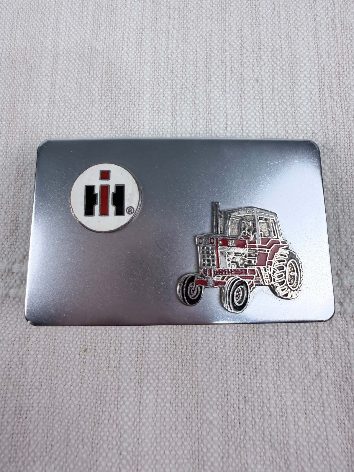 Vintage International Harvester IH Tractor Belt Buckle Red Enamel Chrome