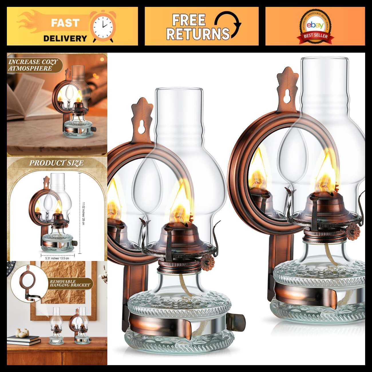 2 Pcs Vintage Kerosene Lanterns - Wall Mounted Glass Oil Lamps for Rustic Home D 2 Pcs Vintage Kerosene Lanterns - Wall Mounted Glass Oil Lamps for Rustic Home D