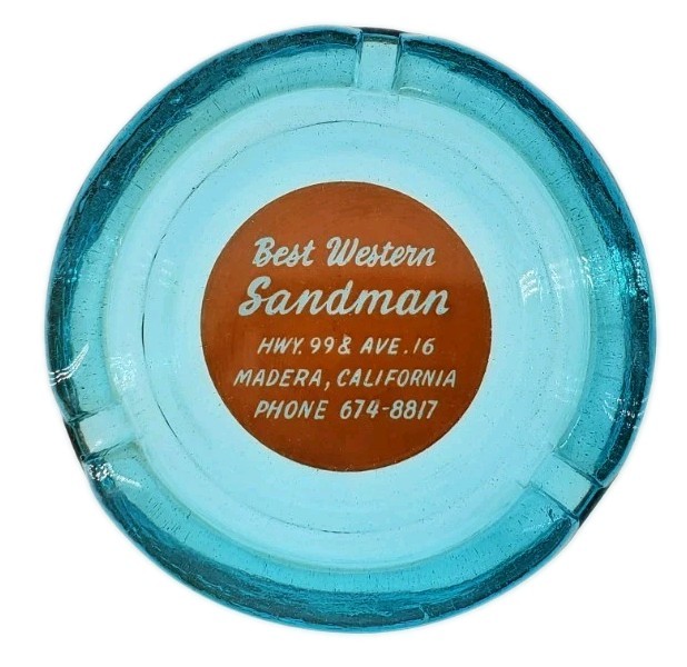 Vintage Glass Marketing Ashtray / Best Western Sandman / Madera California CA