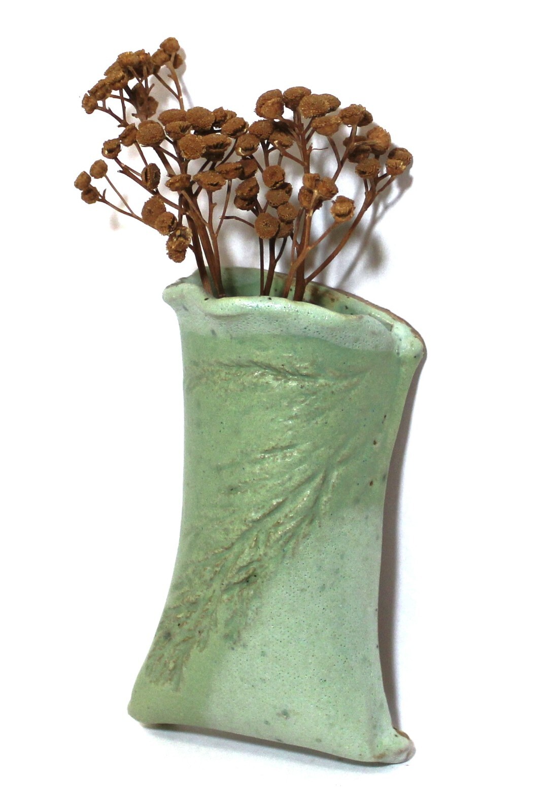 Artist Signed Pottery Wall Pocket Vase Green