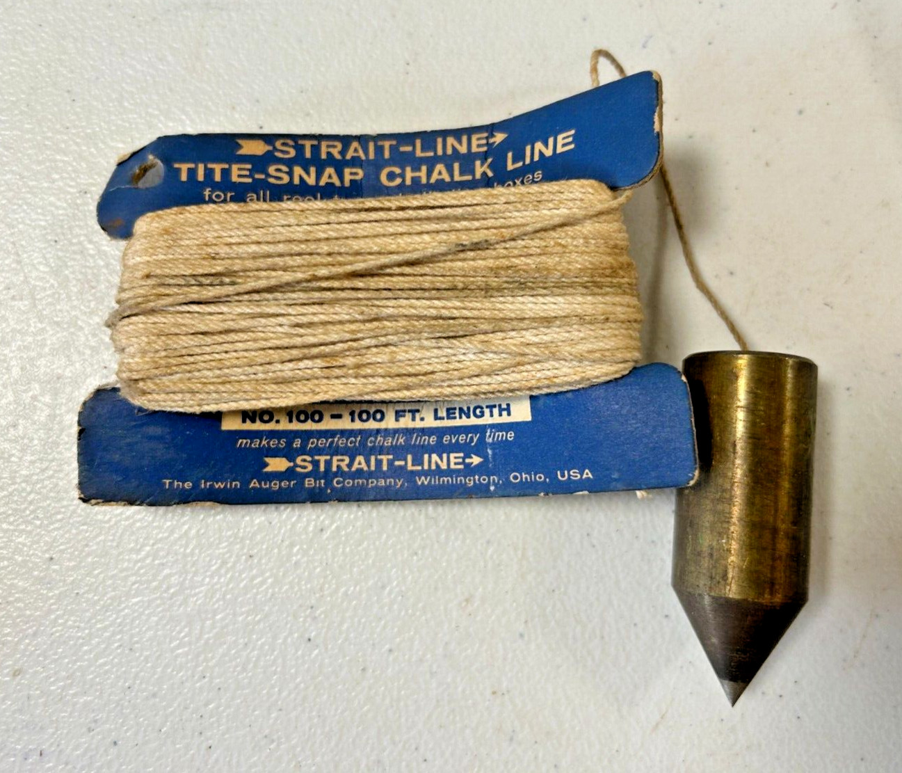 Vintage Irwin Ager Brass Plumb Bit 100 foot Chalk Line