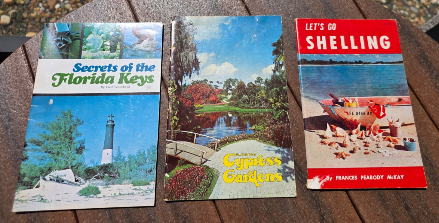 3 vintage Florida booklets Let\'s Go Shelling Frances McKay Cypress Gardens Keys