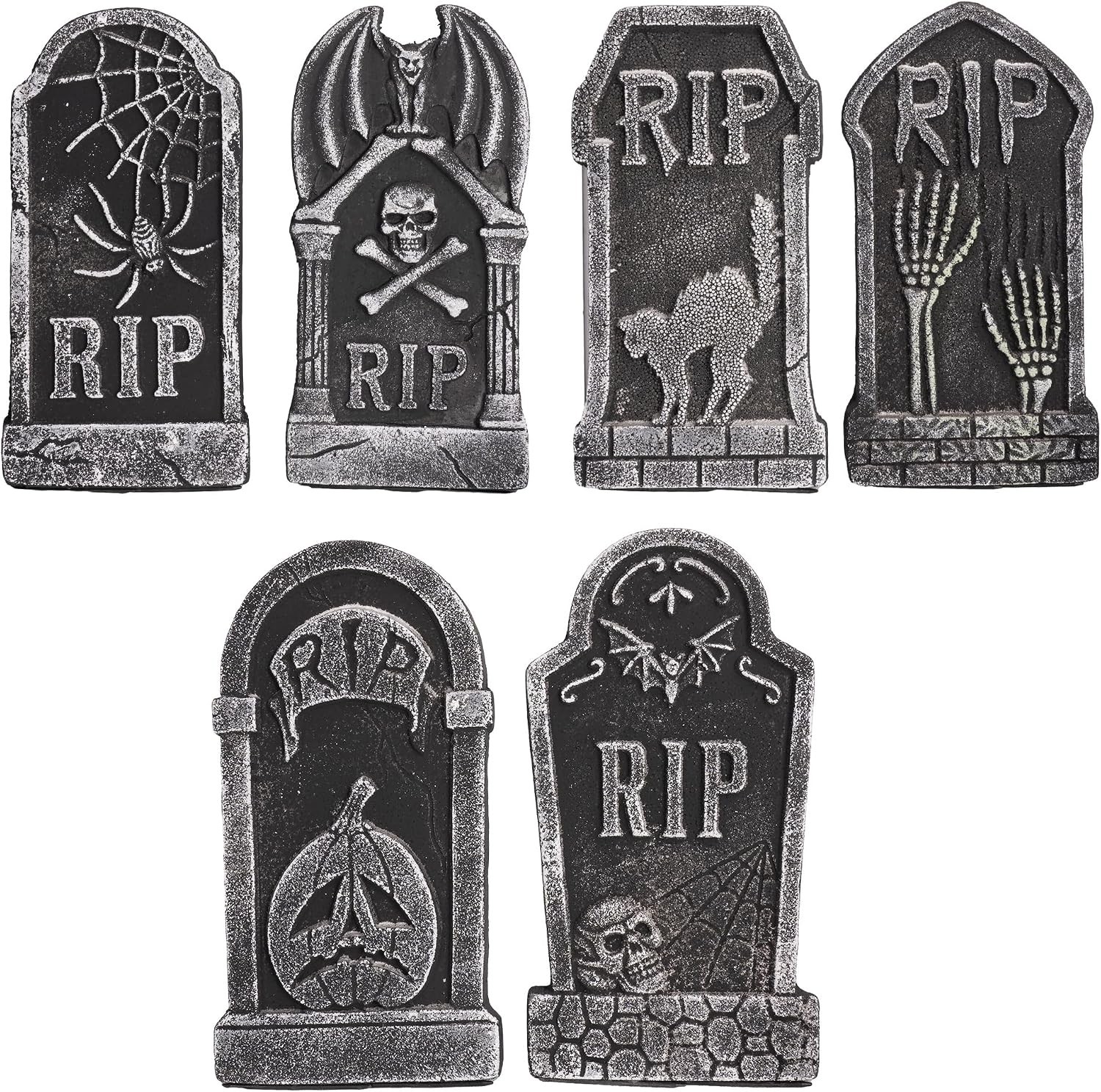 Eerie 6 Count Foam Tombstones - Lightweight and Reusable Halloween Decor