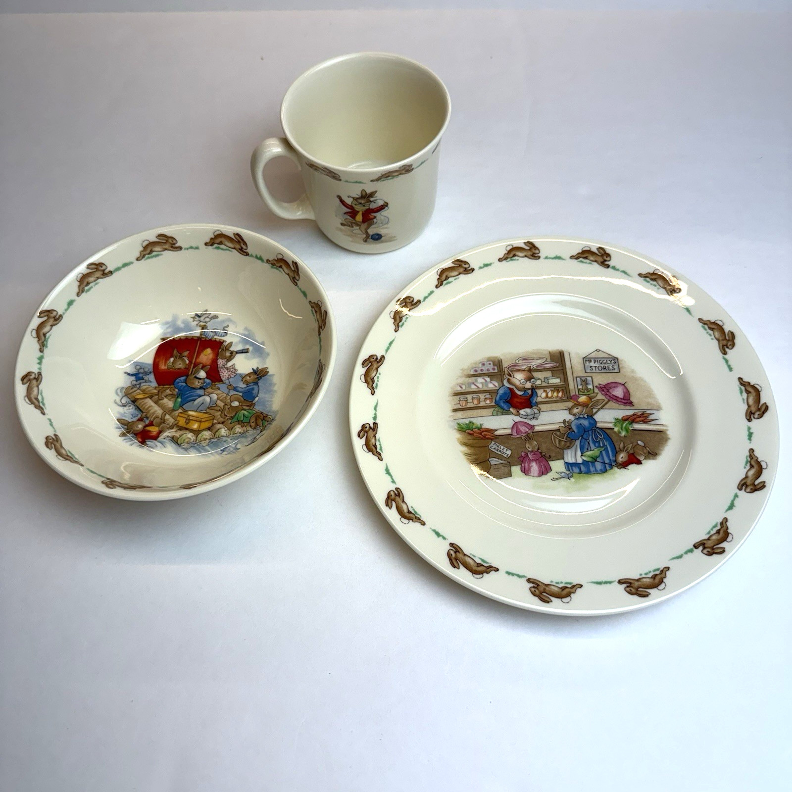 Vintage Royal Doulton Bunnykins Mug Plate Bowl Set 1984 Golden Jubilee