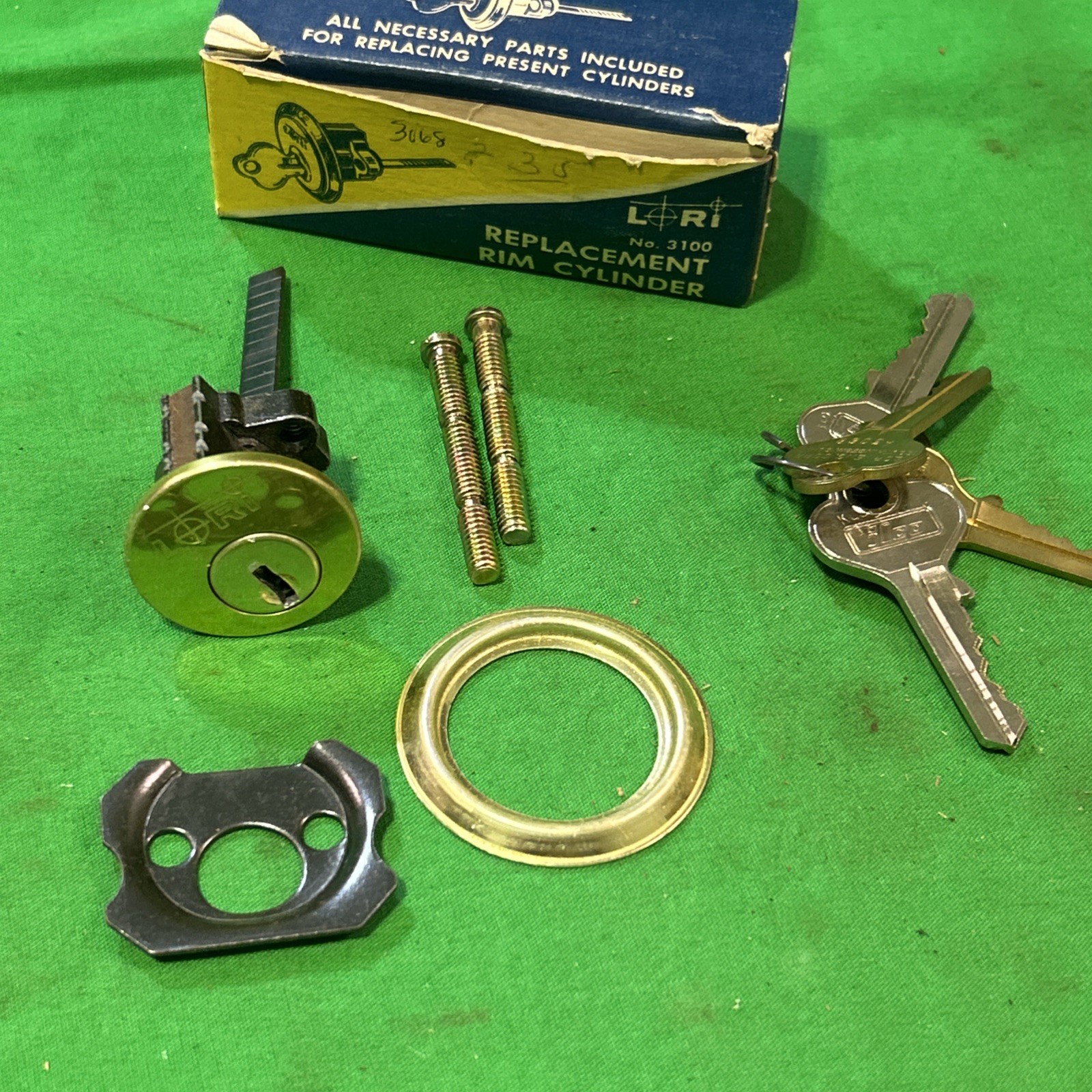 Vtg Lori Replacement Rim Cylinder Brass 5 Pin Tumbler No. 3100 US Lock 5 Keys