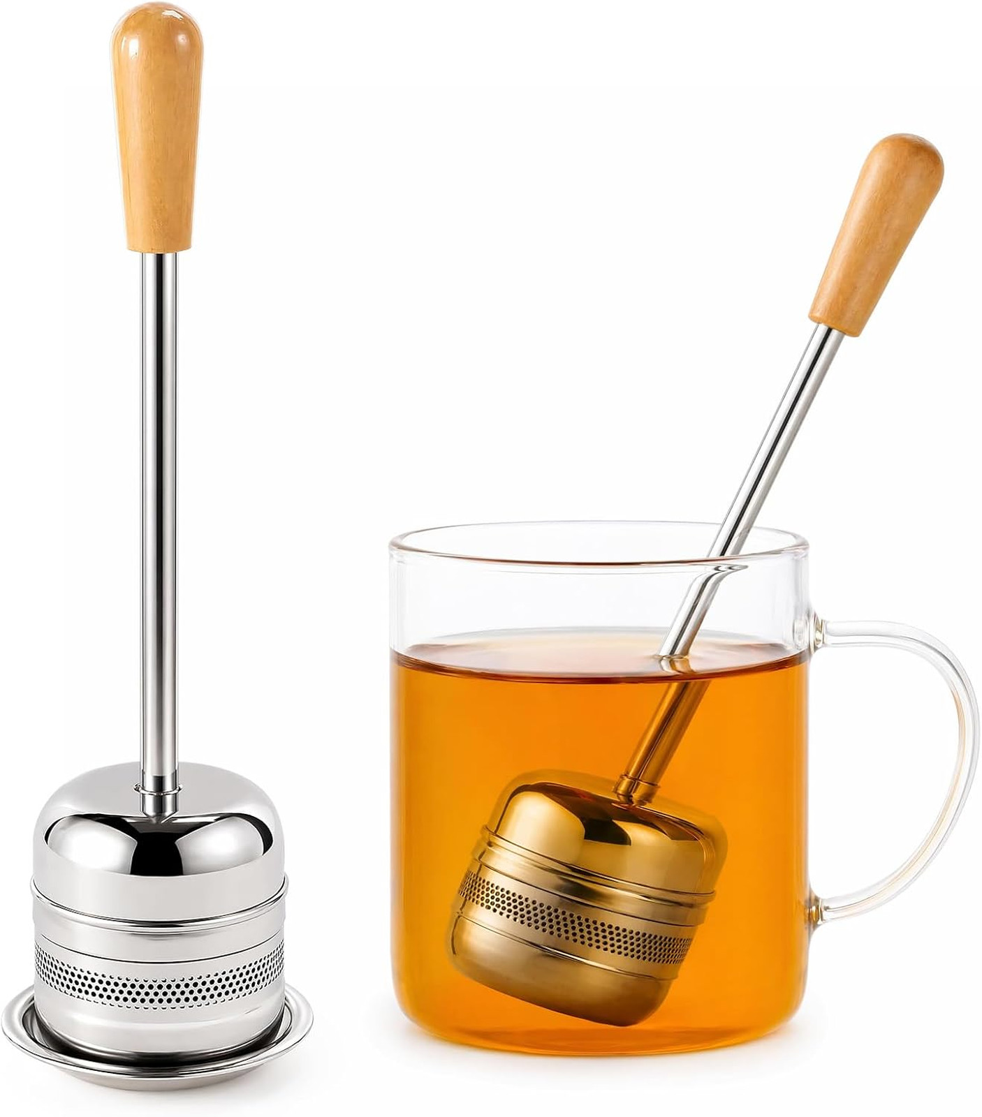 Tea Infuser Long Handle Stainless Steel 18/8 Mesh Loose Leaf Tea Steeper 2 Pack