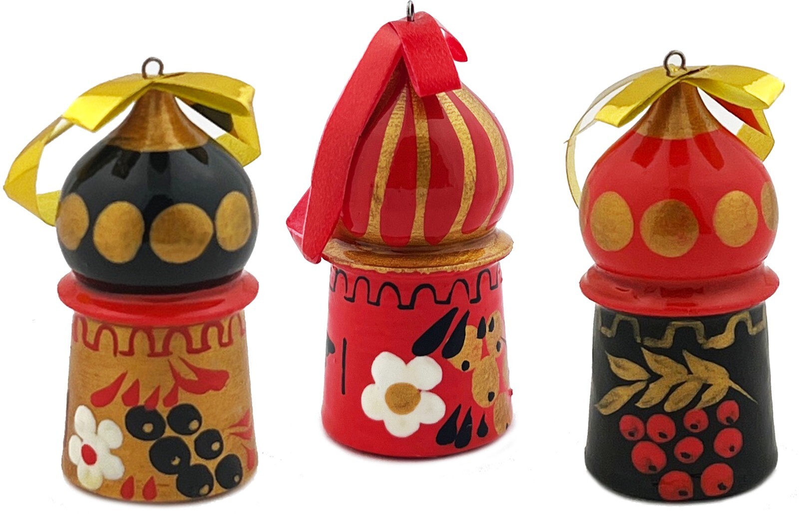 Church Domes Wooden Handmade Russian Christmas Ornaments Hand Painted Khokhloma