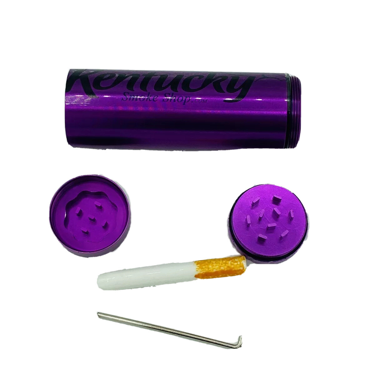 All in One Metal Dugout & Grinder w/ Glass Bat Tobacco Smoking Pipe Purple Case