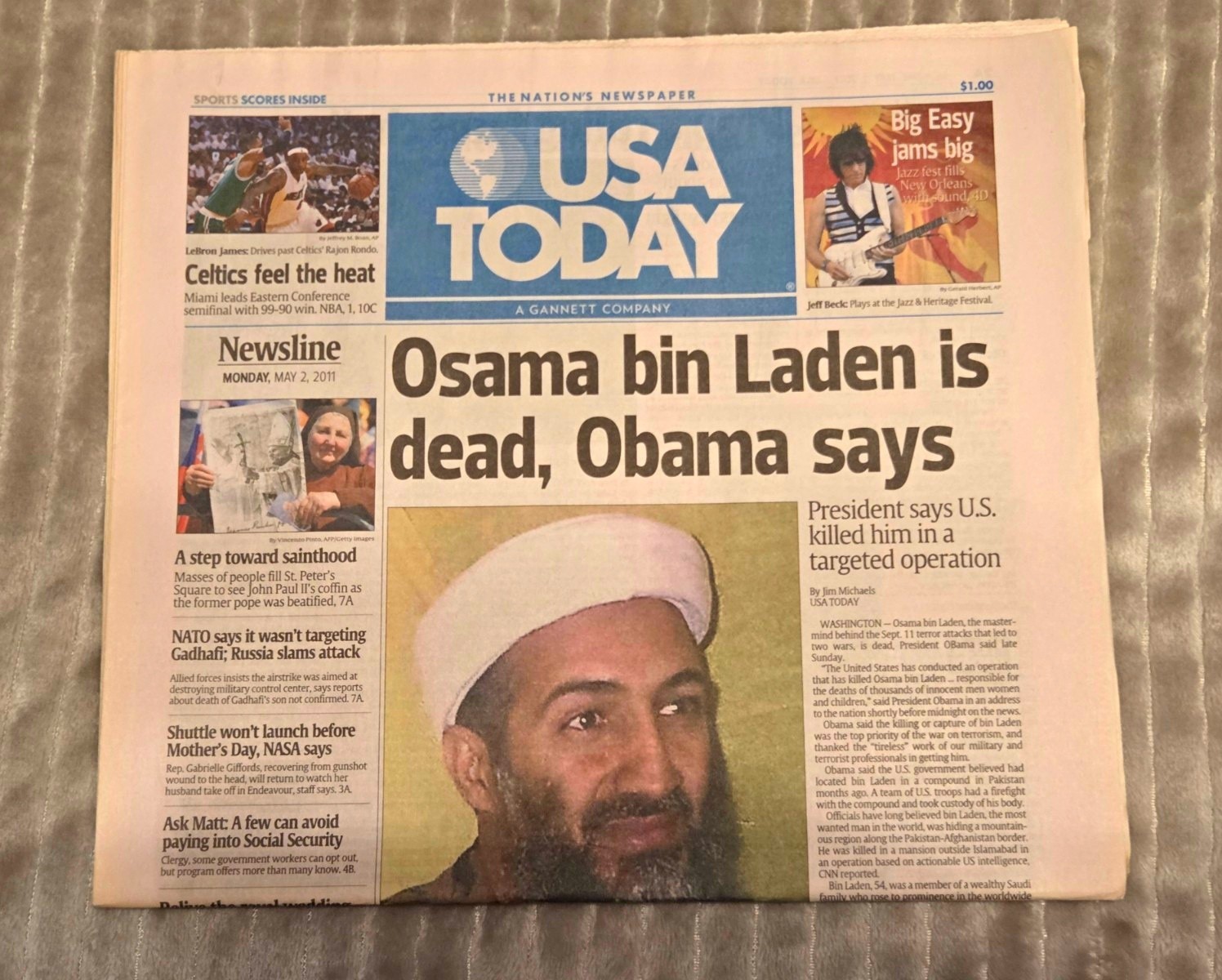 Original USA Today Newspaper May 2, 2011 - Osama Bin Laden Dead & Royal Wedding Original USA Today Newspaper May 2, 2011 - Osama Bin Laden Dead & Royal Wedding