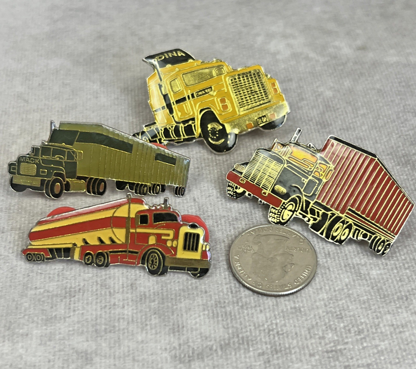 Lot 4 Vintage Semi Truck Lapel Trucker Hat Pin 18 Wheeler Tractor Trailer