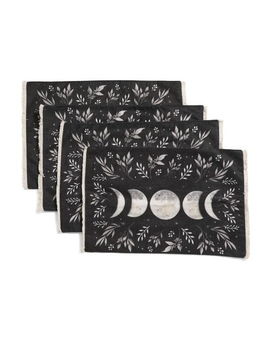 Tahari Home Halloween Set Of 4 Celestial Moon Floral Placemats