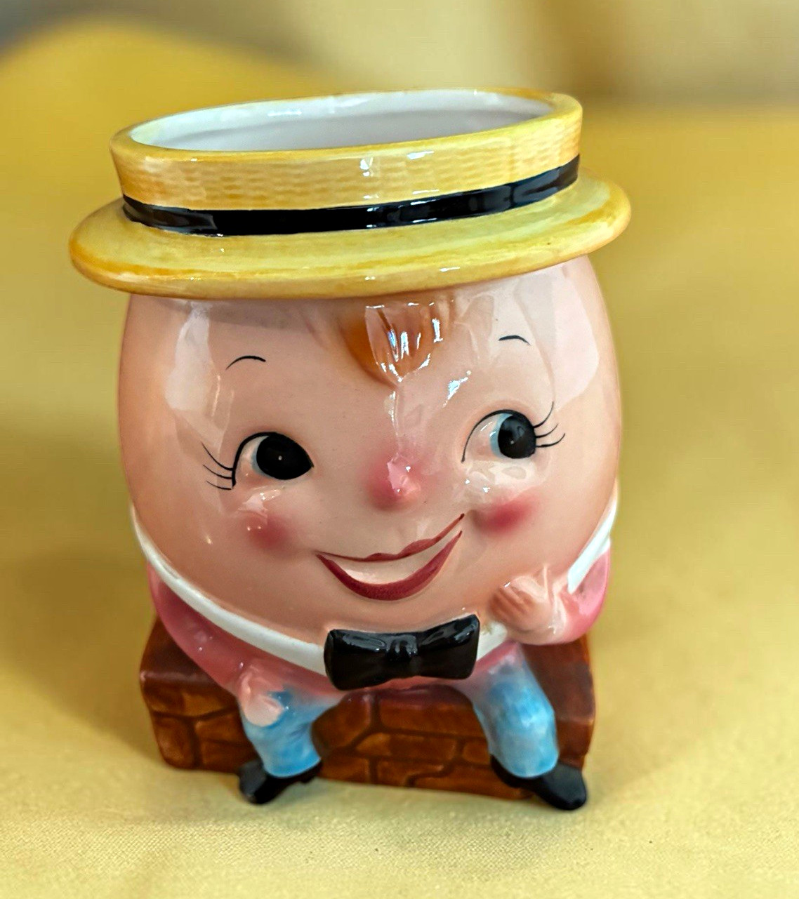 Vintage Relpo Humpty Dumpty Planter Ceramic Sat On A Wall Vase Kitsch MCM Japan