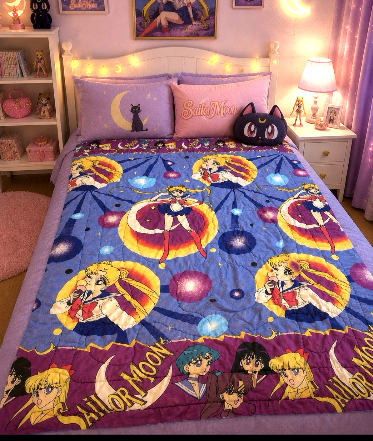 1995 Sailor Moon Purple and Blue TOEI Animation Twin Comforter Blanket 57 1995 Sailor Moon Purple and Blue TOEI Animation Twin Comforter Blanket 57