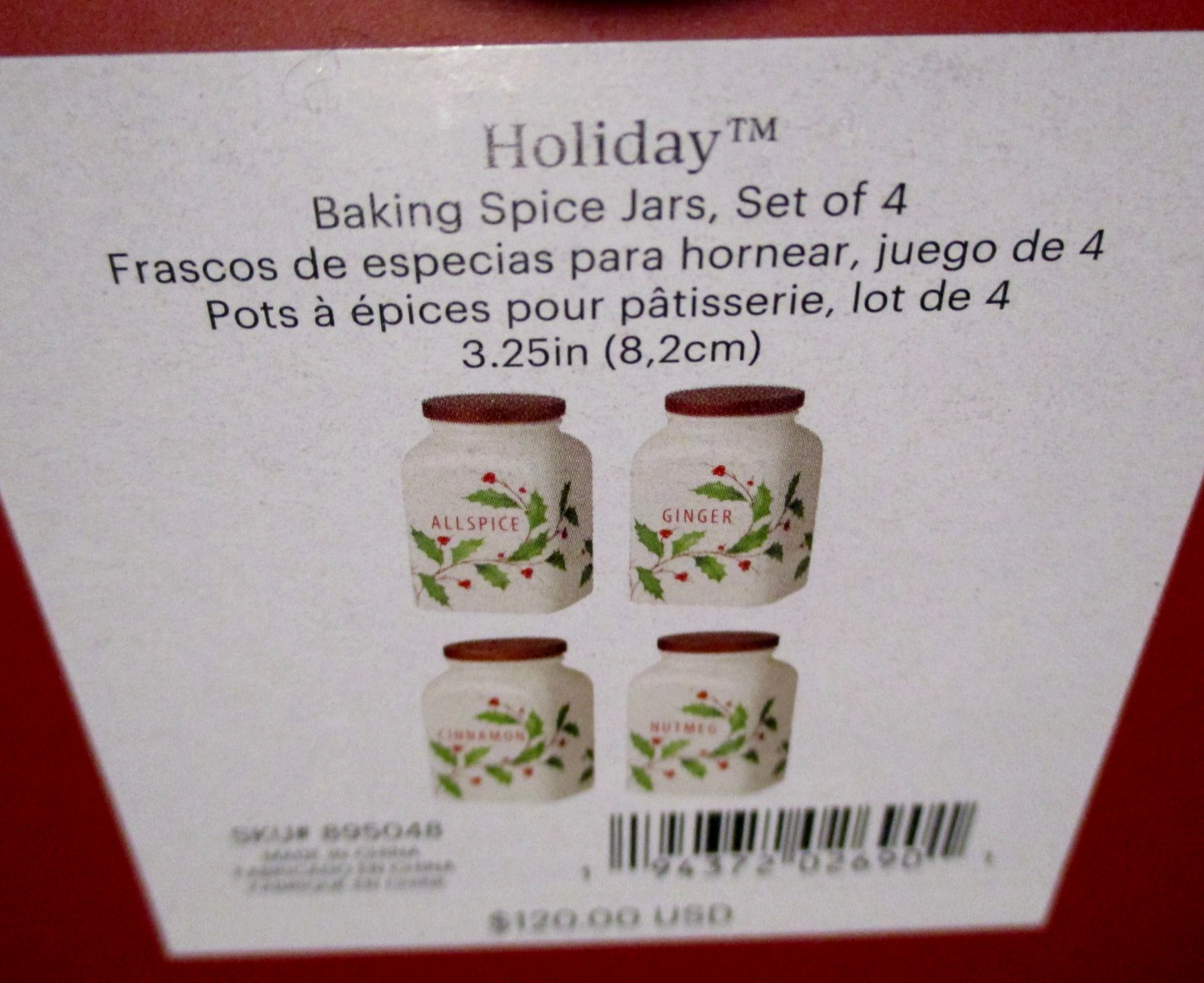 Lenox HOLIDAY 8 Different Holly Berry Cooking Spice Jars w/Wood Lids NIB $240