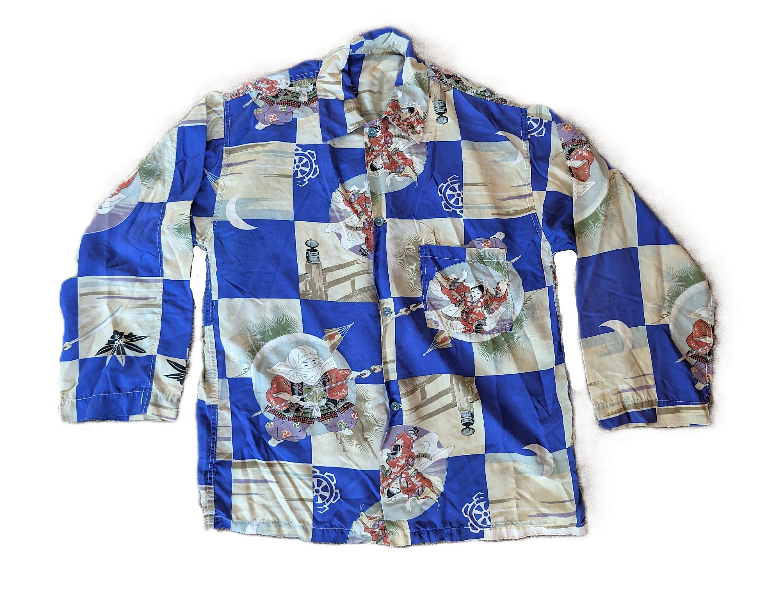 Vintage 1950\'s Aloha Hawaiian Shirt Silk Japan Long Sleeve sz M Itoman Kimono Vintage 1950\'s Aloha Hawaiian Shirt Silk Japan Long Sleeve sz M Itoman Kimono