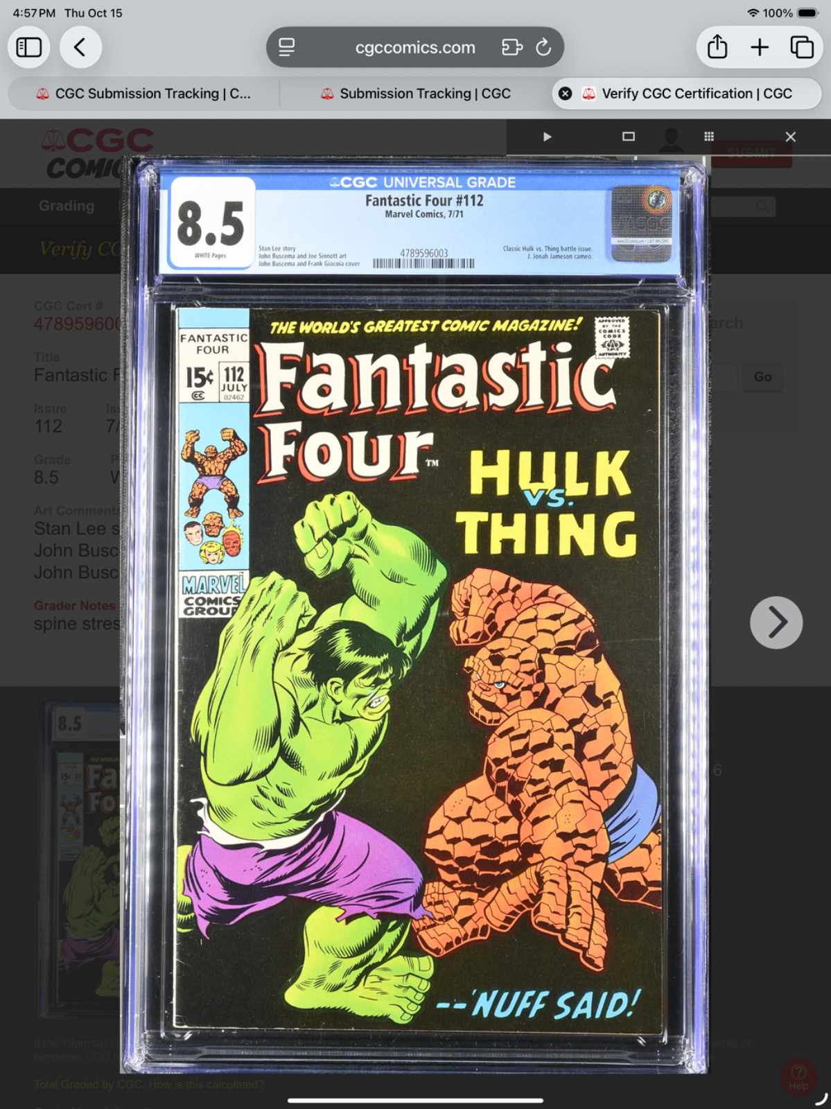 Fantastic Four #112 CGC 8.5 - White Pages - Marvel Comics - 7/71 (#4789596003)