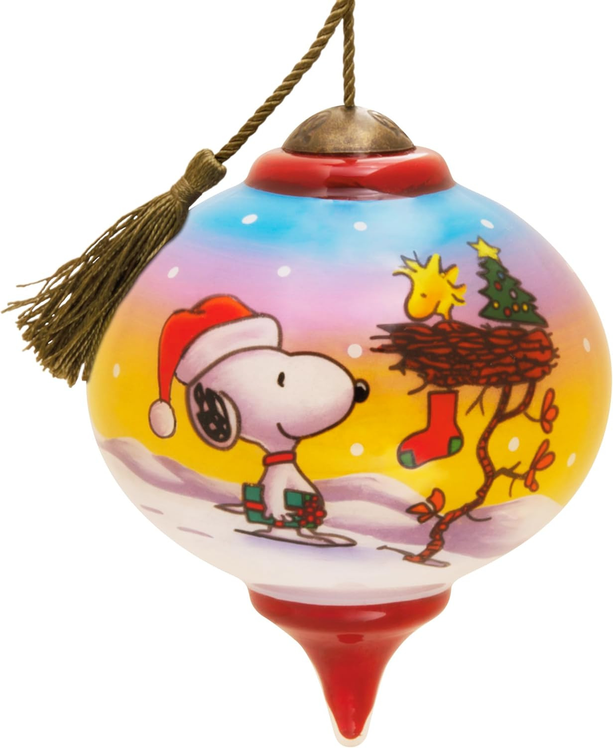 Peanuts Ne\'Qwa Art Snoopy and Woodstock Christmas Ornament, Hand-Painted Glass Peanuts Ne\'Qwa Art Snoopy and Woodstock Christmas Ornament, Hand-Painted Glass