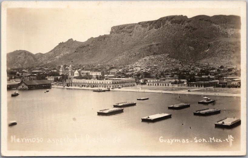 Vintage GUAYMAS, Sonora MEXICO Real Photo RPPC Postcard Aerial Waterfront View