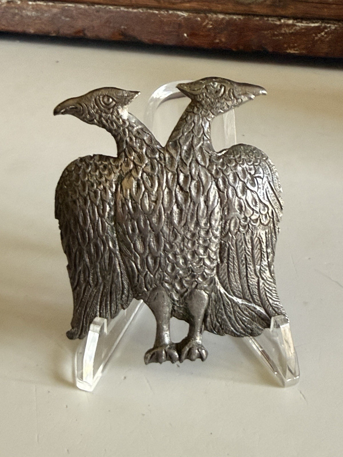 Antique Metal Two Headed Eagle Military Heraldic Insignia 2.75”