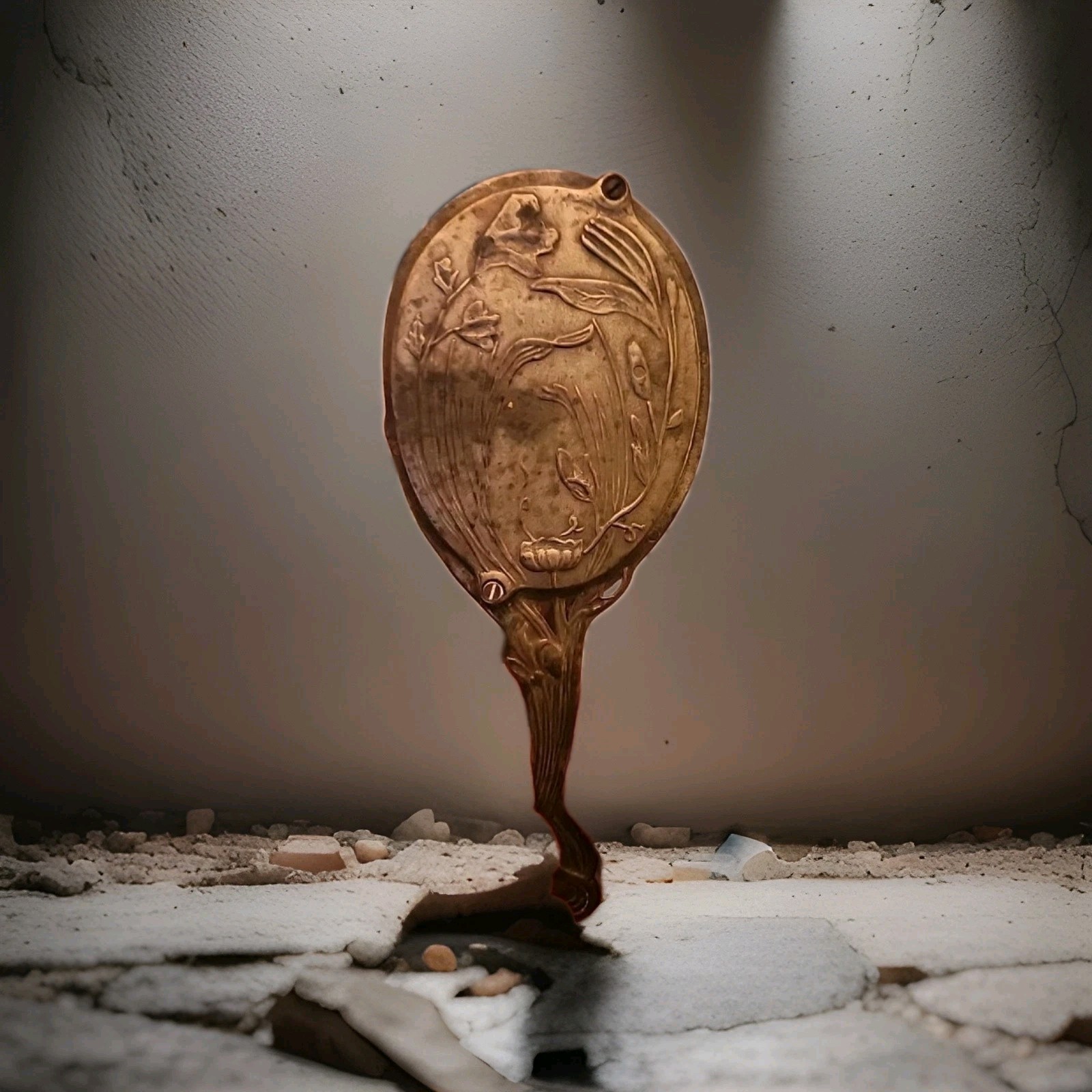 VTG Art Nouveau style hand held mirror French Nude Lady solid Brass c 1900 