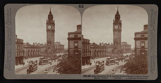 Albert Memorial, n.e. through Queen's Square to Custom House, Belfast, Ireland