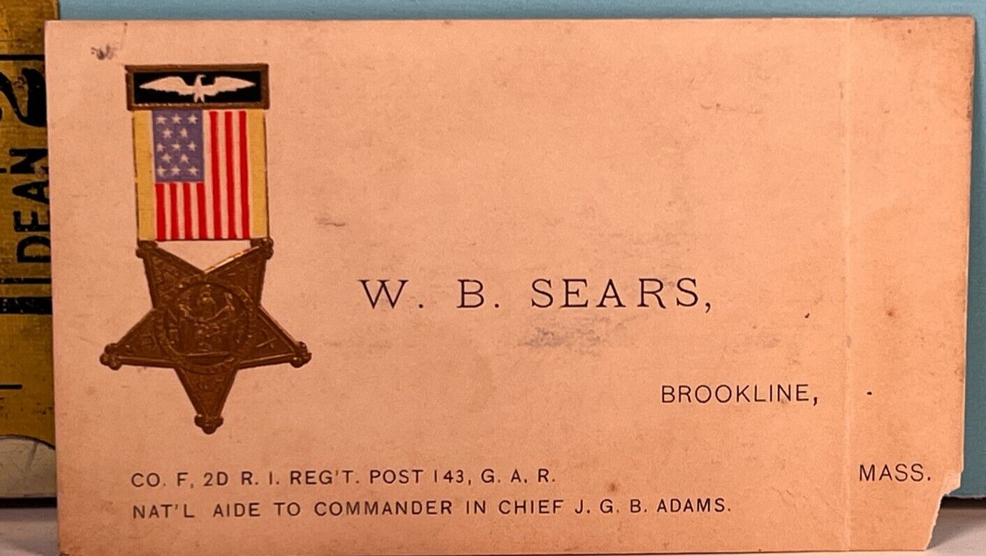 Antique GAR Grand Army of the Republic W.B. Sears Brookline, Mass calling card.