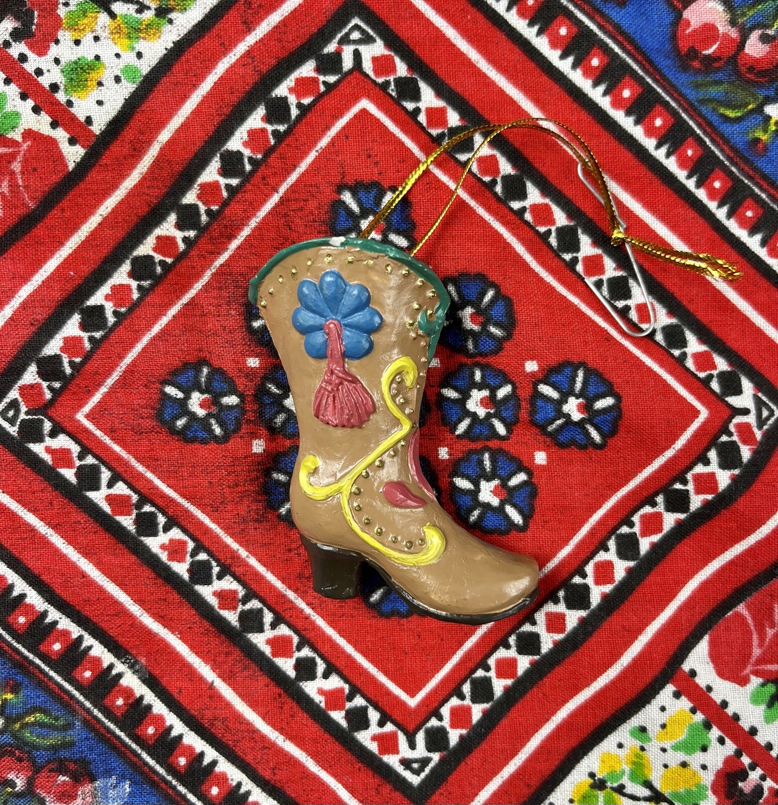 1990s Cowboy Boot High Heel Christmas Ornament Western Kitschy Southwest Vintage
