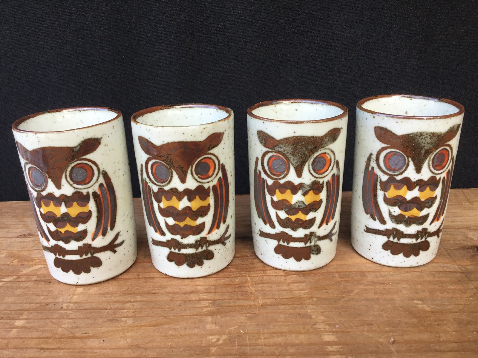 Vintage Otagiri Stoneware Owl Juice Cups/Glasses Set of 4